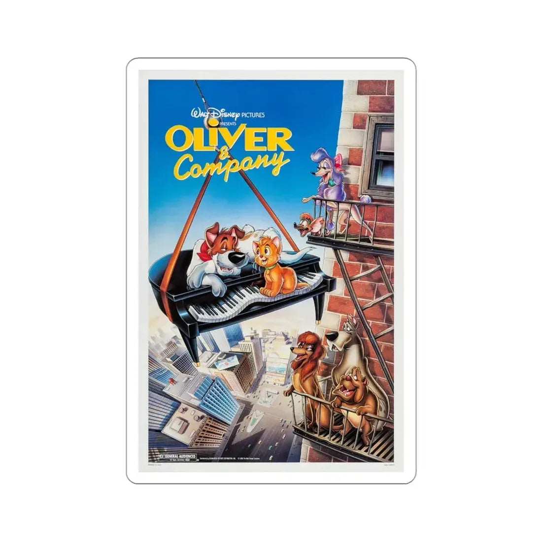 Oliver & Company 1988 Movie Poster STICKER Vinyl Die-Cut Decal 4 Inch - The Sticker Space