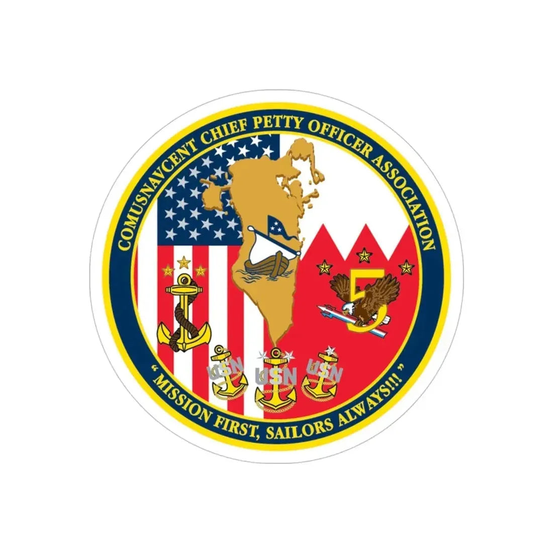 OMUSNAVCENT CPO Assoc US Naval Forces Central Command Chief Petty Officer Association (U.S. Navy) Transparent STICKER Die-Cut Vinyl Decal 4 Inch Transparent - The Sticker Space