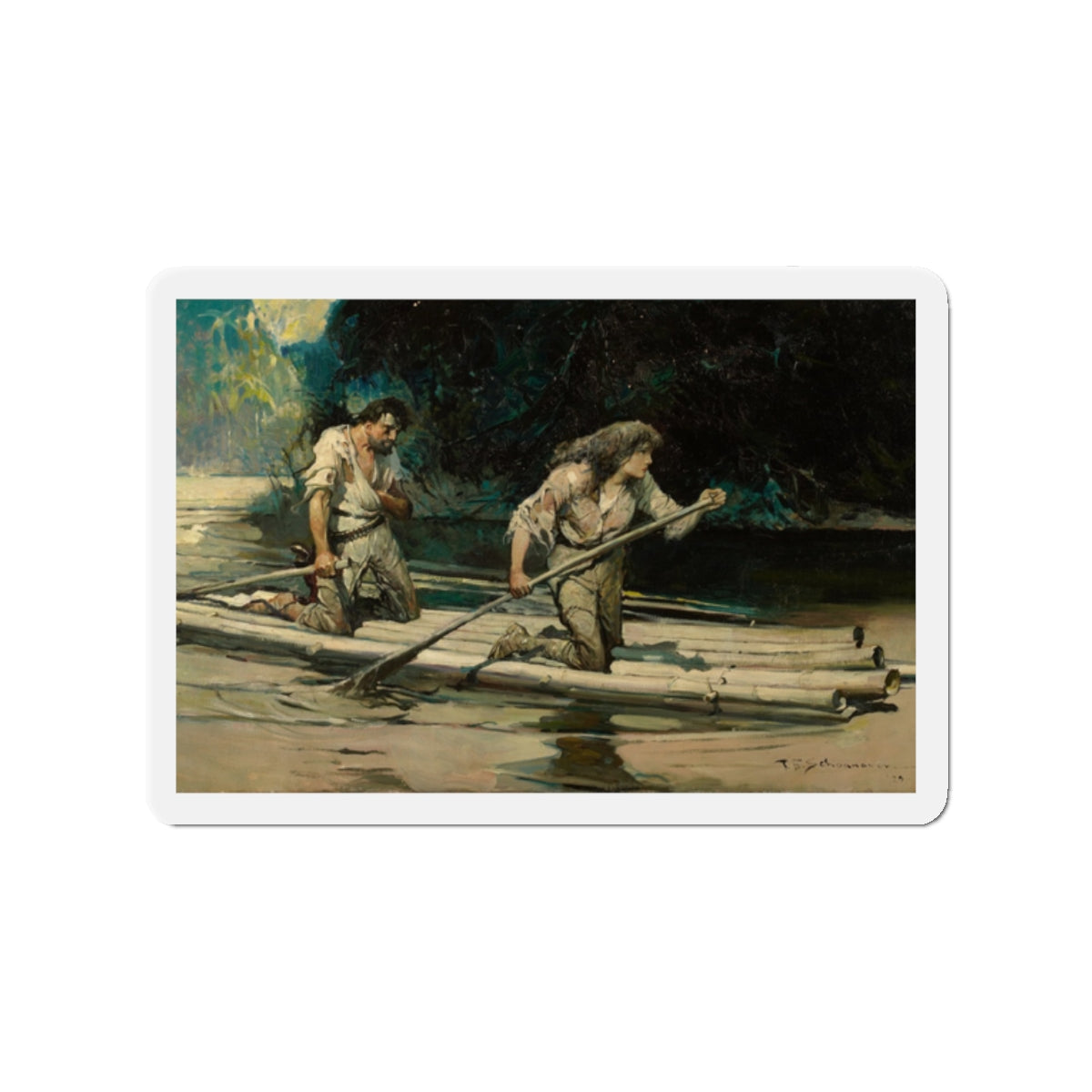 On Drifted a Short Raft Carrying a Man and a Maid, Country Gentleman illustration, March 23, 1923 (Magazine Illustration) Refrigerator Magnet-2" x 2"-The Sticker Space