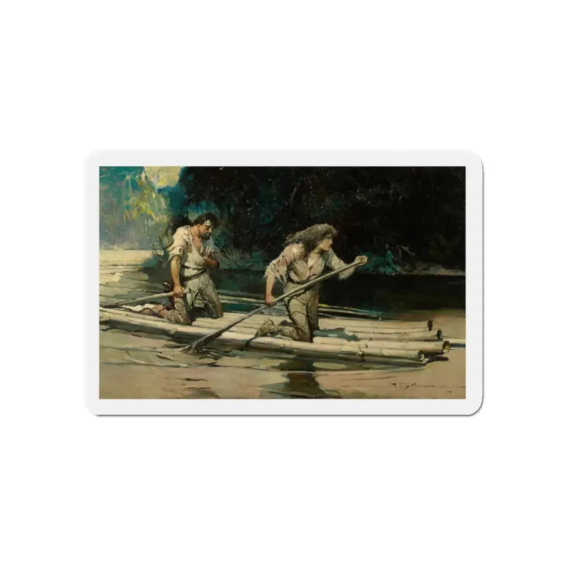 On Drifted a Short Raft Carrying a Man and a Maid, Country Gentleman illustration, March 23, 1923 (Magazine Illustration) Refrigerator Magnet 5 Inch - The Sticker Space