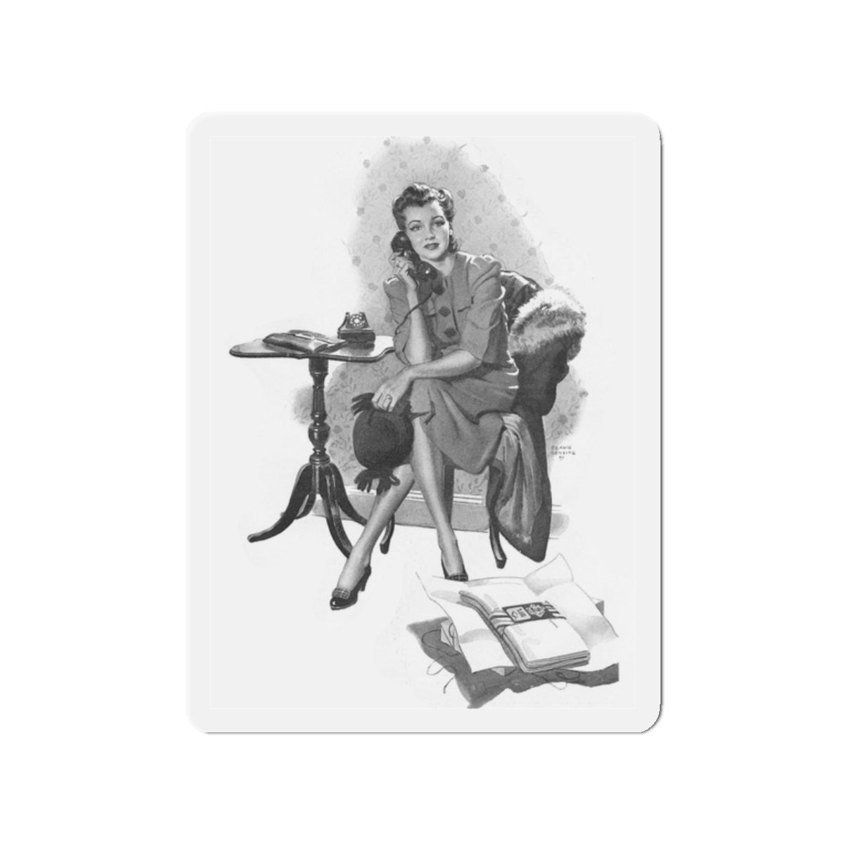 On Hold with Customer Service, 1943 (Magazine Illustration) Refrigerator Magnet-2" x 2"-The Sticker Space