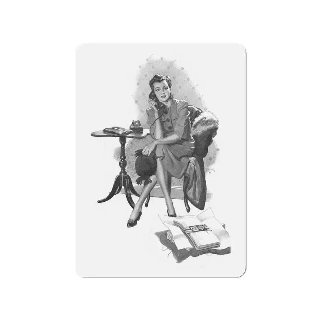 On Hold with Customer Service, 1943 (Magazine Illustration) Refrigerator Magnet 3 Inch - The Sticker Space