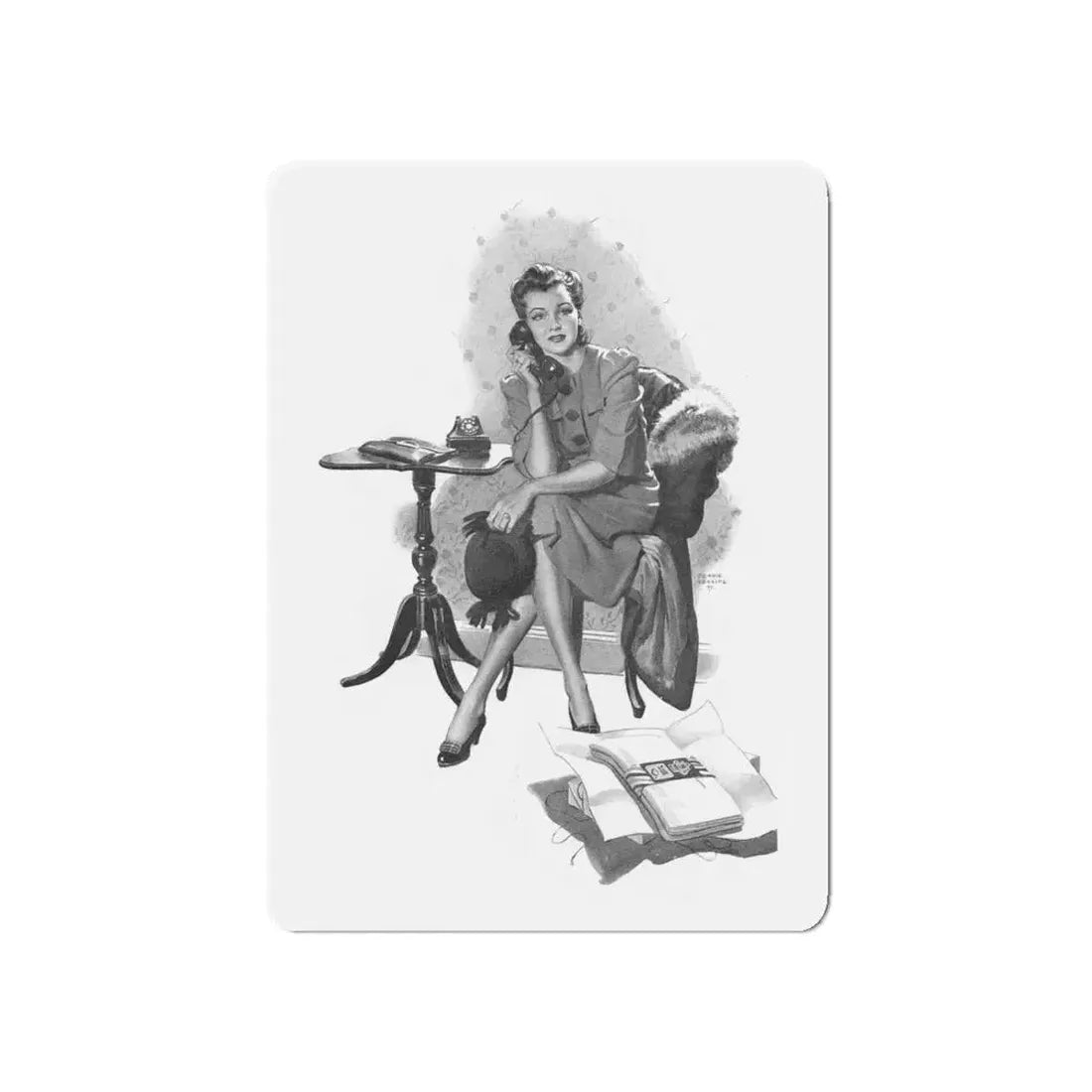 On Hold with Customer Service, 1943 (Magazine Illustration) Refrigerator Magnet 5 Inch - The Sticker Space
