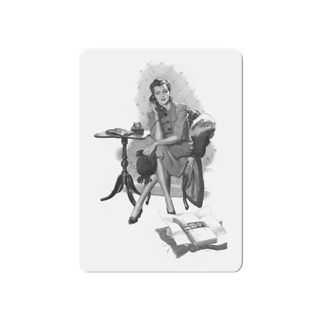 On Hold with Customer Service, 1943 (Magazine Illustration) Refrigerator Magnet - The Sticker Space