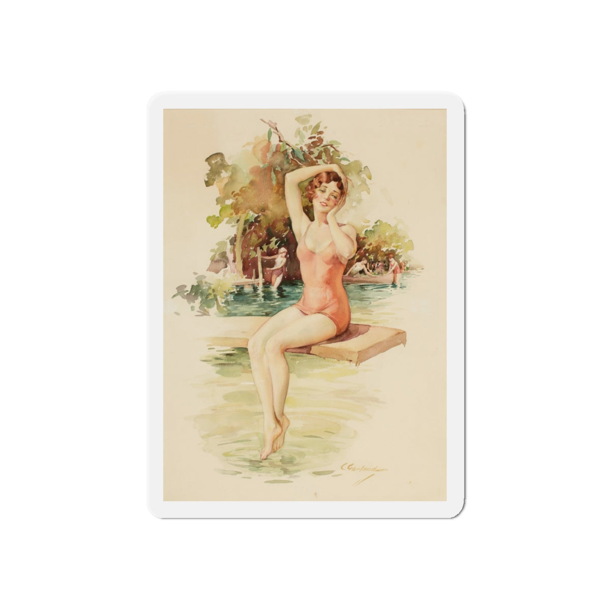 On the Diving Board (Magazine Illustration) Refrigerator Magnet-6 × 6"-The Sticker Space