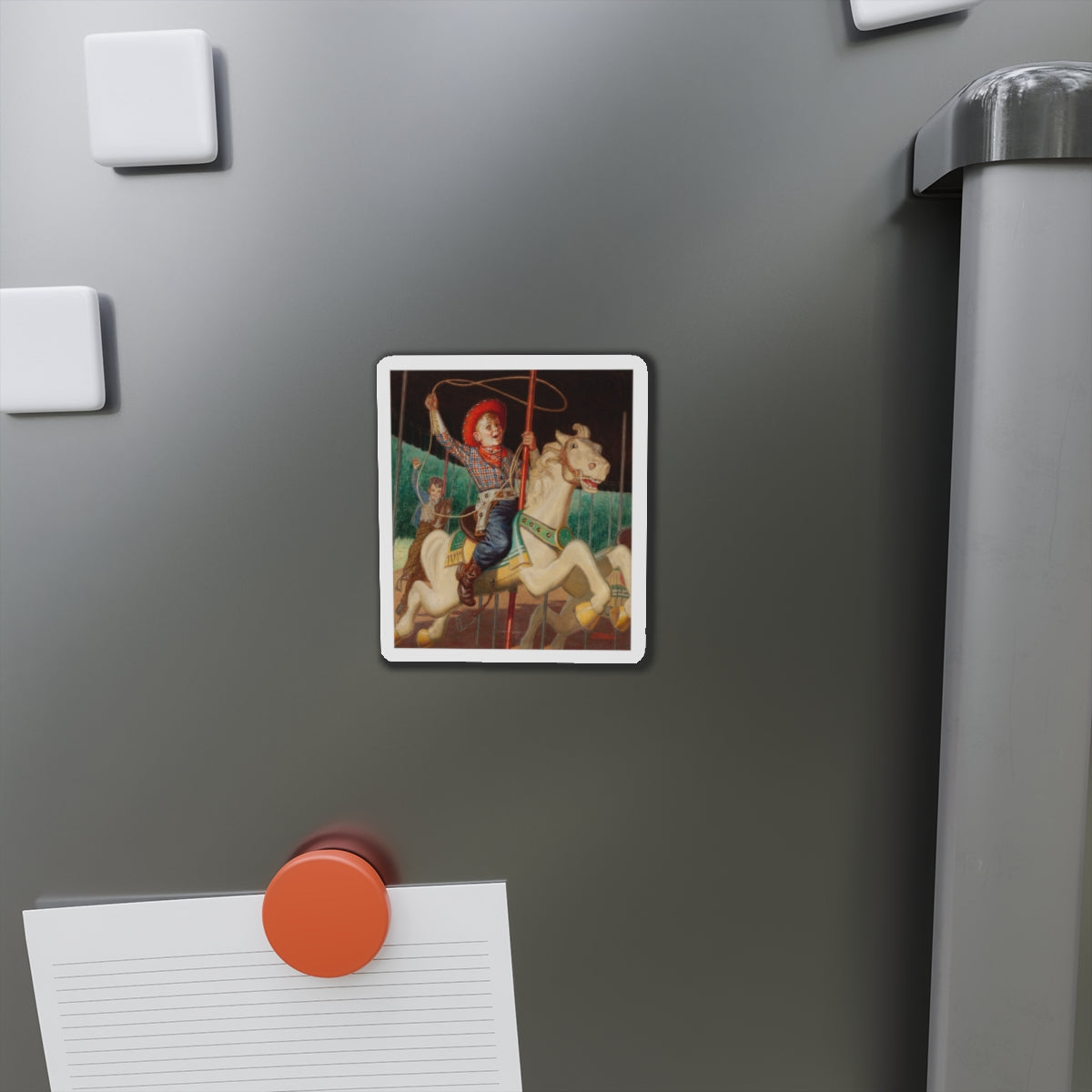 On the Merry-Go-Round, calendar illustration (Magazine Illustration) Refrigerator Magnet-The Sticker Space