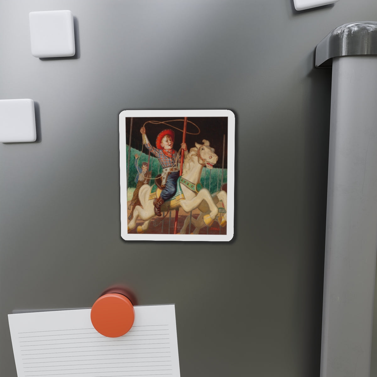 On the Merry-Go-Round, calendar illustration (Magazine Illustration) Refrigerator Magnet-The Sticker Space