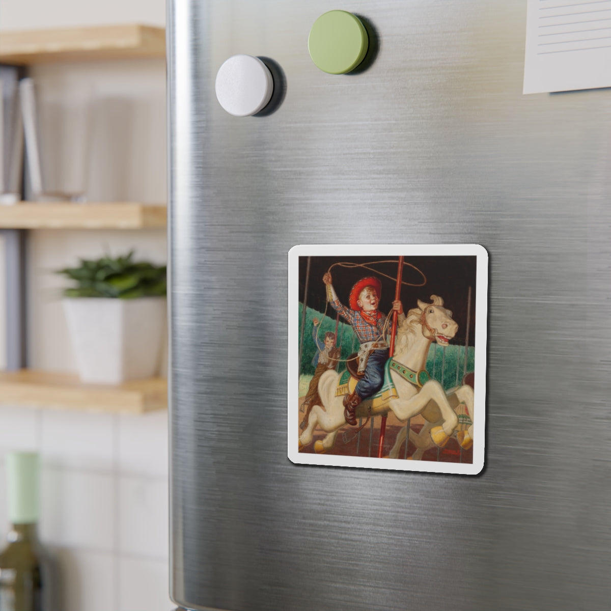 On the Merry-Go-Round, calendar illustration (Magazine Illustration) Refrigerator Magnet-The Sticker Space