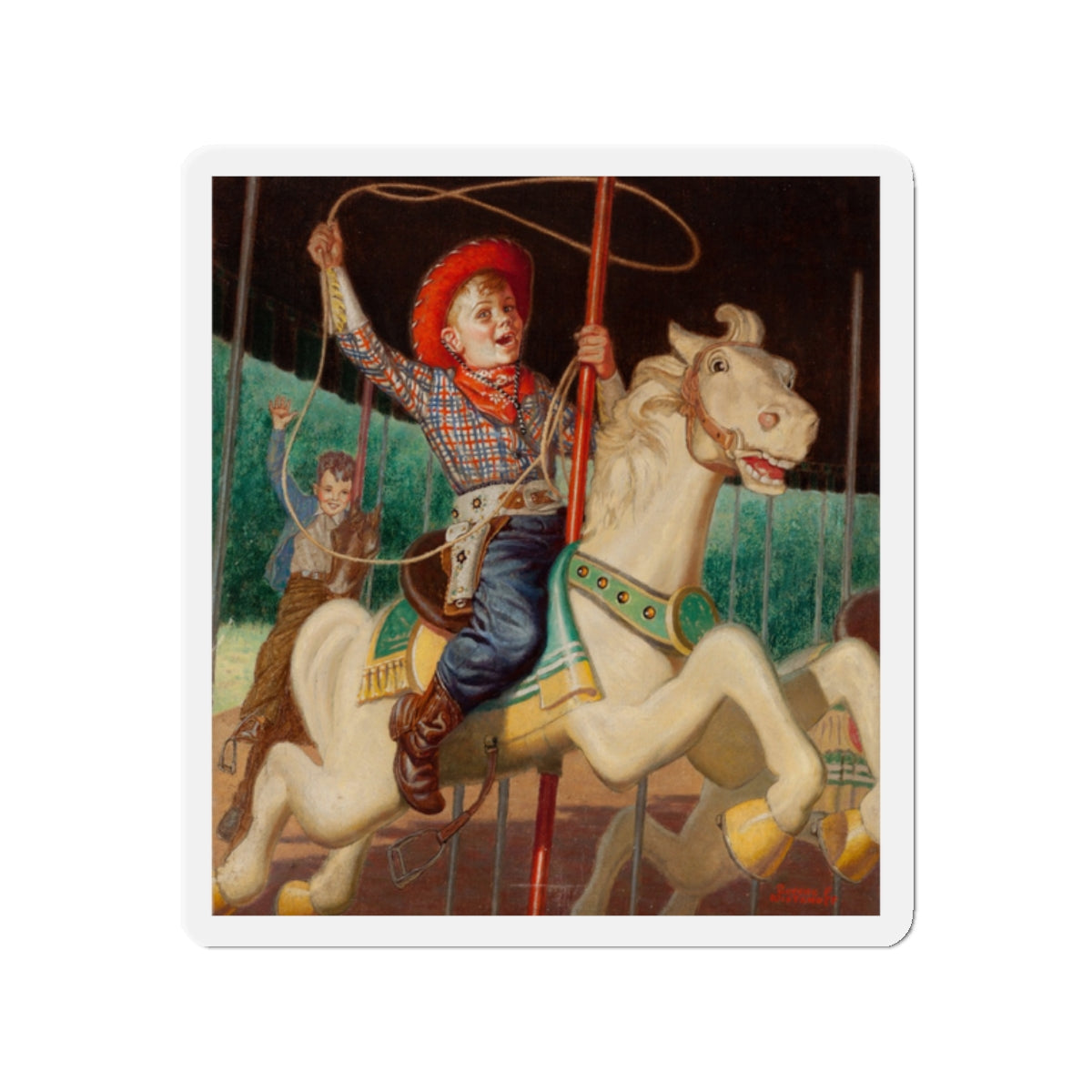 On the Merry-Go-Round, calendar illustration (Magazine Illustration) Refrigerator Magnet-2" x 2"-The Sticker Space