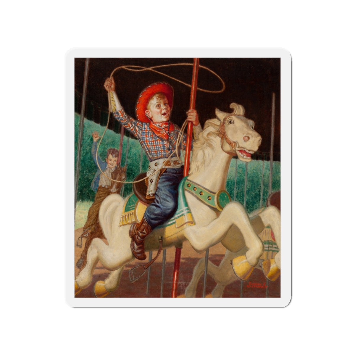 On the Merry-Go-Round, calendar illustration (Magazine Illustration) Refrigerator Magnet-3" x 3"-The Sticker Space