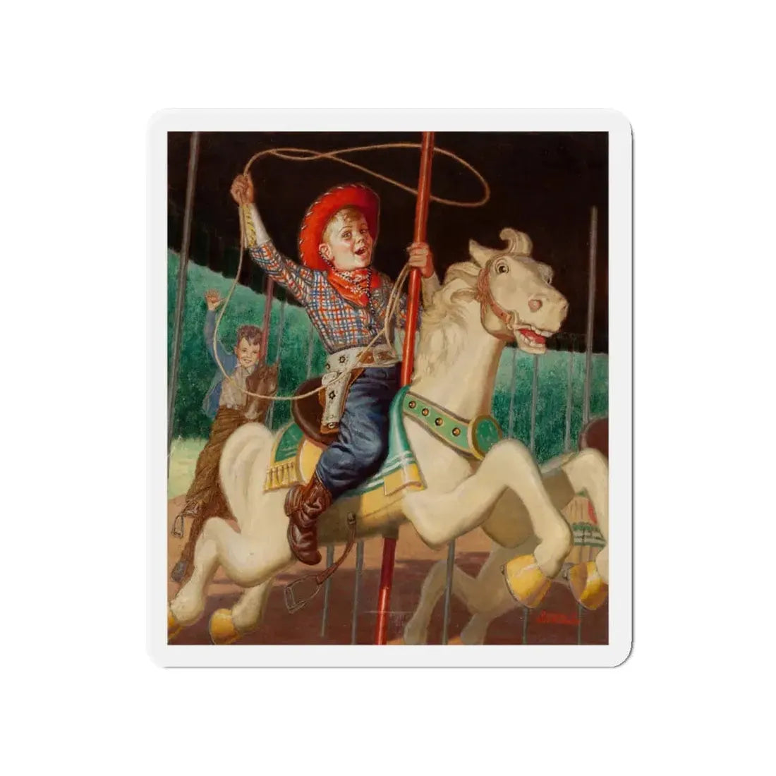 On the Merry-Go-Round, calendar illustration (Magazine Illustration) Refrigerator Magnet 4 Inch - The Sticker Space