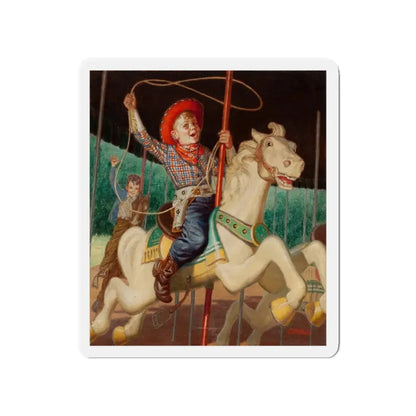 On the Merry-Go-Round, calendar illustration (Magazine Illustration) Refrigerator Magnet 4 Inch - The Sticker Space