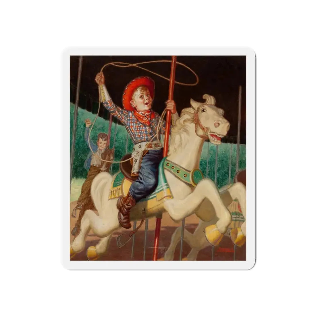 On the Merry-Go-Round, calendar illustration (Magazine Illustration) Refrigerator Magnet 5 Inch - The Sticker Space