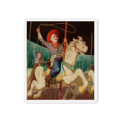 On the Merry-Go-Round, calendar illustration (Magazine Illustration) Refrigerator Magnet 5 Inch - The Sticker Space