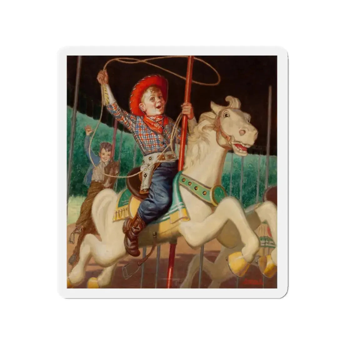 On the Merry-Go-Round, calendar illustration (Magazine Illustration) Refrigerator Magnet - The Sticker Space