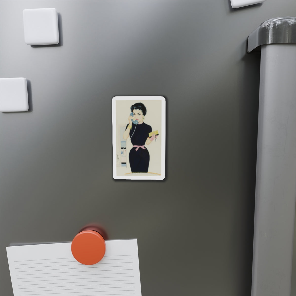 On the Phone (Magazine Illustration) Refrigerator Magnet-The Sticker Space