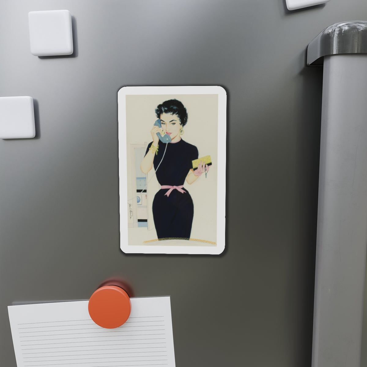 On the Phone (Magazine Illustration) Refrigerator Magnet-The Sticker Space