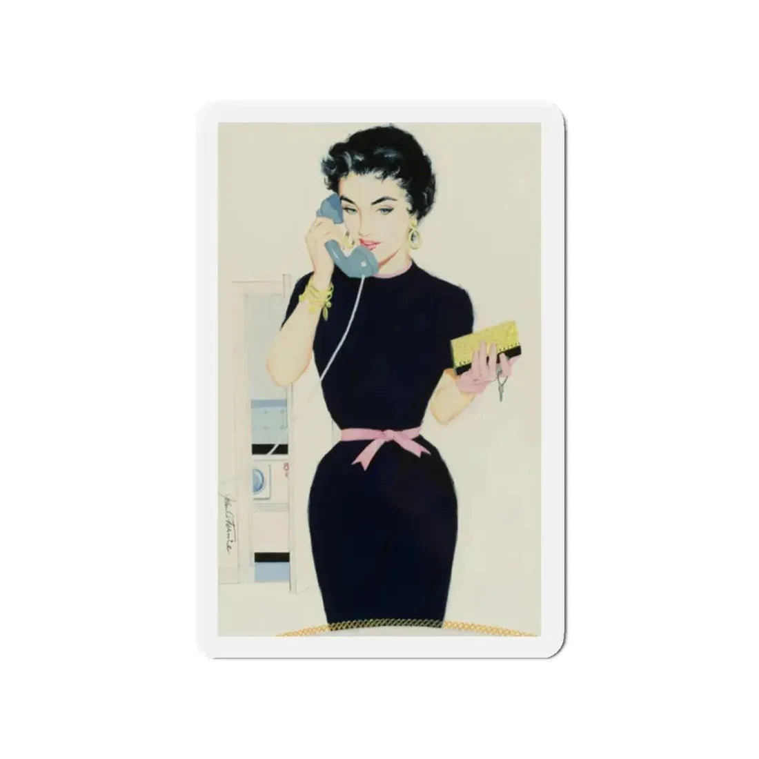 On the Phone (Magazine Illustration) Refrigerator Magnet 2 Inch - The Sticker Space