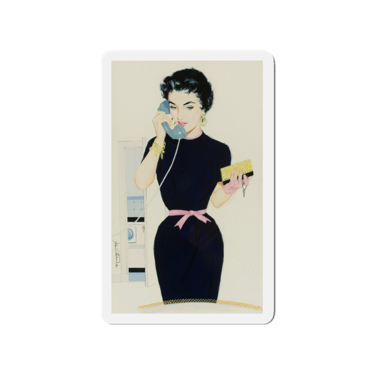 On the Phone (Magazine Illustration) Refrigerator Magnet-3" x 3"-The Sticker Space