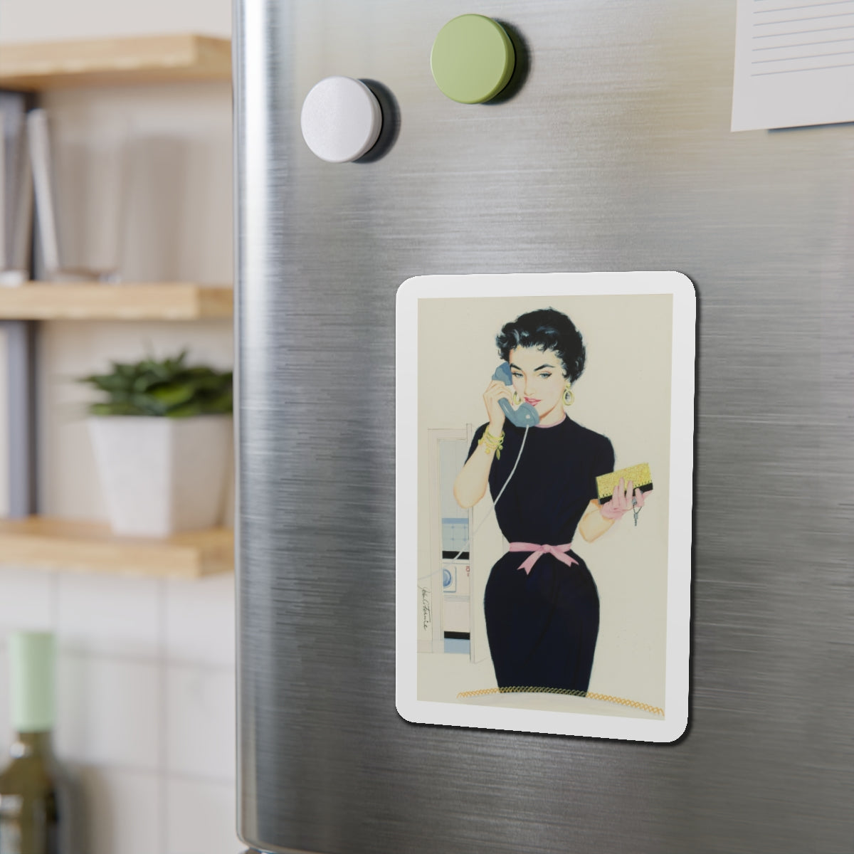 On the Phone (Magazine Illustration) Refrigerator Magnet-The Sticker Space