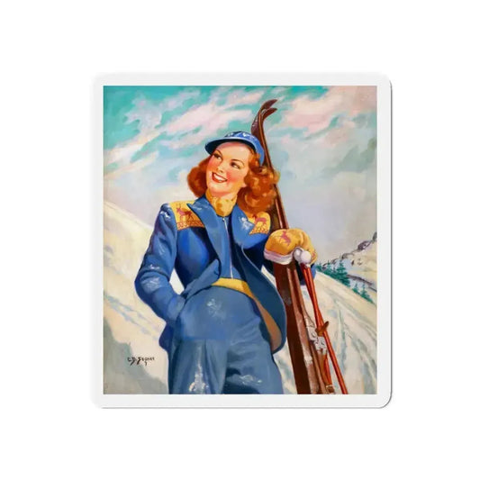 On the Slopes (Magazine Illustration) Refrigerator Magnet 6 Inch Die-Cut - The Sticker Space