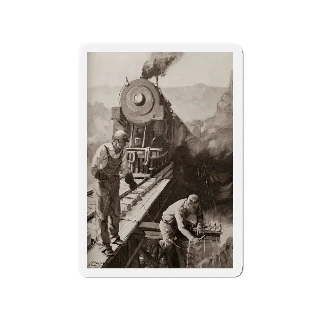 On the Trestle by F. Lovell Coombs (2), St. Nicholas magazine, October, 1923 (Magazine Illustration) Refrigerator Magnet 3 Inch - The Sticker Space