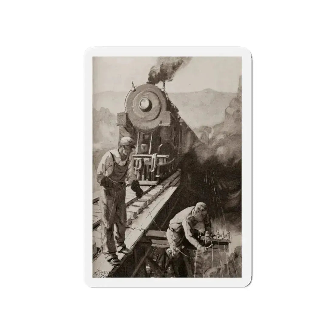 On the Trestle by F. Lovell Coombs (2), St. Nicholas magazine, October, 1923 (Magazine Illustration) Refrigerator Magnet 4 Inch - The Sticker Space