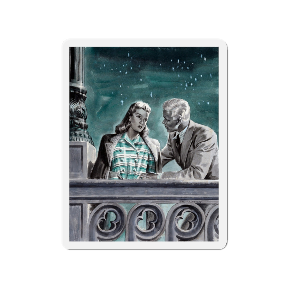 On the Verandah (Magazine Illustration) Refrigerator Magnet-3" x 3"-The Sticker Space