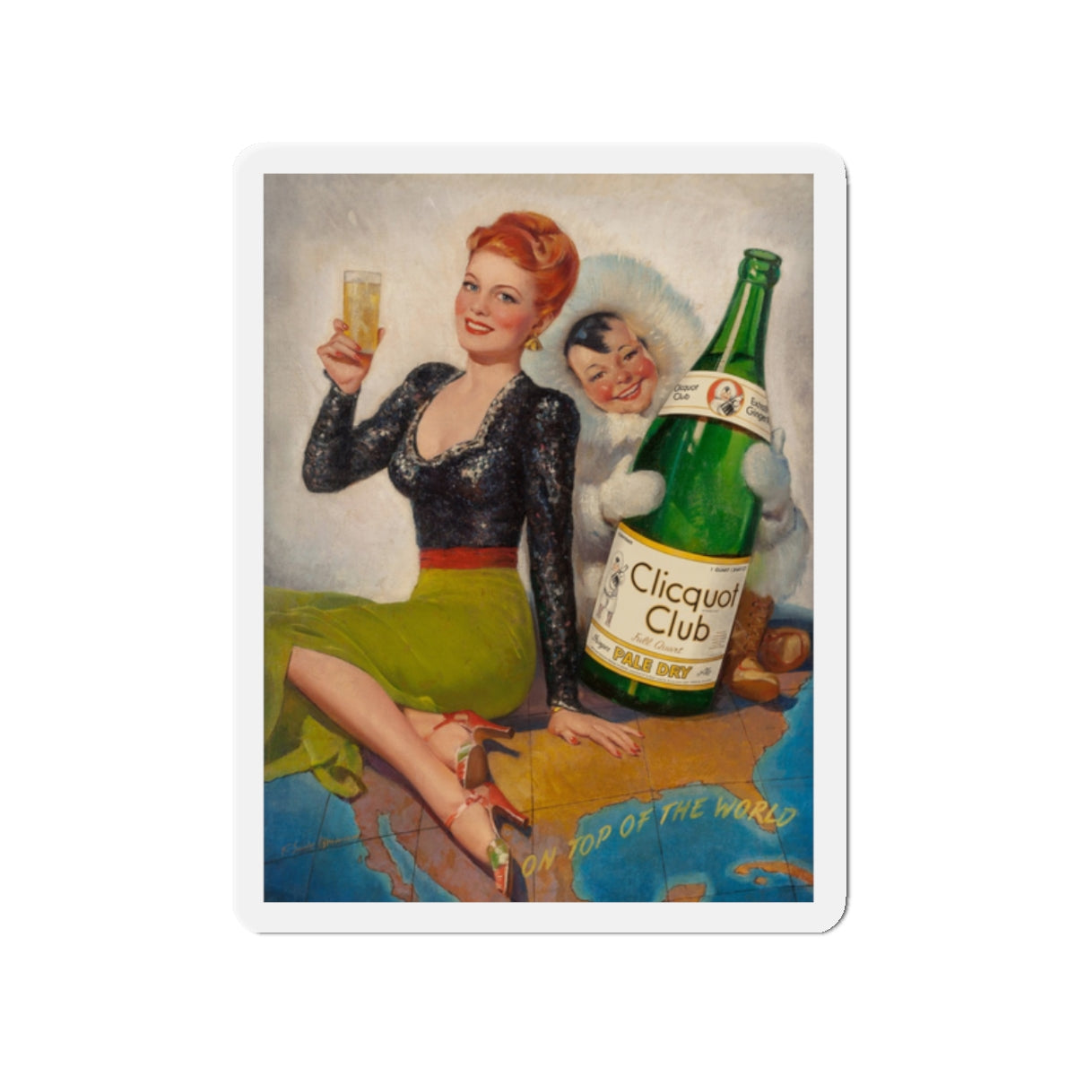 On Top of the World, Clicquot Club advertising illustration, circa 1950 (Magazine Illustration) Refrigerator Magnet-2" x 2"-The Sticker Space