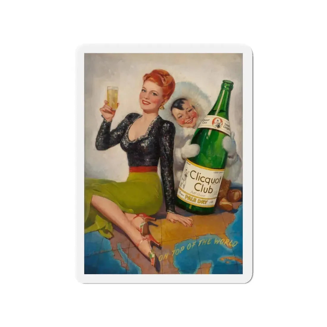 On Top of the World, Clicquot Club advertising illustration, circa 1950 (Magazine Illustration) Refrigerator Magnet 3 Inch - The Sticker Space