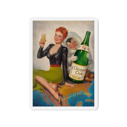 On Top of the World, Clicquot Club advertising illustration, circa 1950 (Magazine Illustration) Refrigerator Magnet-3" x 3"-The Sticker Space