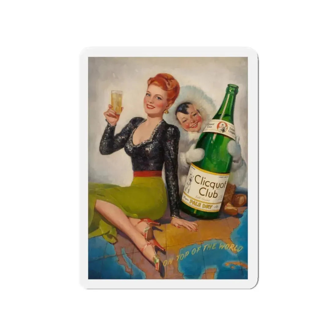 On Top of the World, Clicquot Club advertising illustration, circa 1950 (Magazine Illustration) Refrigerator Magnet 4 Inch - The Sticker Space