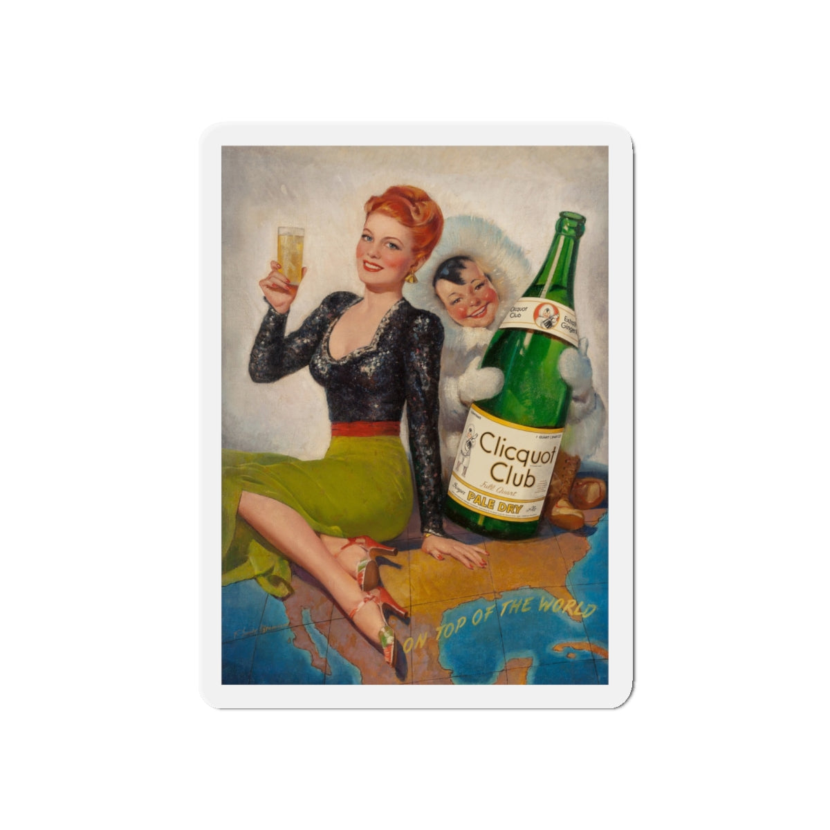 On Top of the World, Clicquot Club advertising illustration, circa 1950 (Magazine Illustration) Refrigerator Magnet-5" x 5"-The Sticker Space