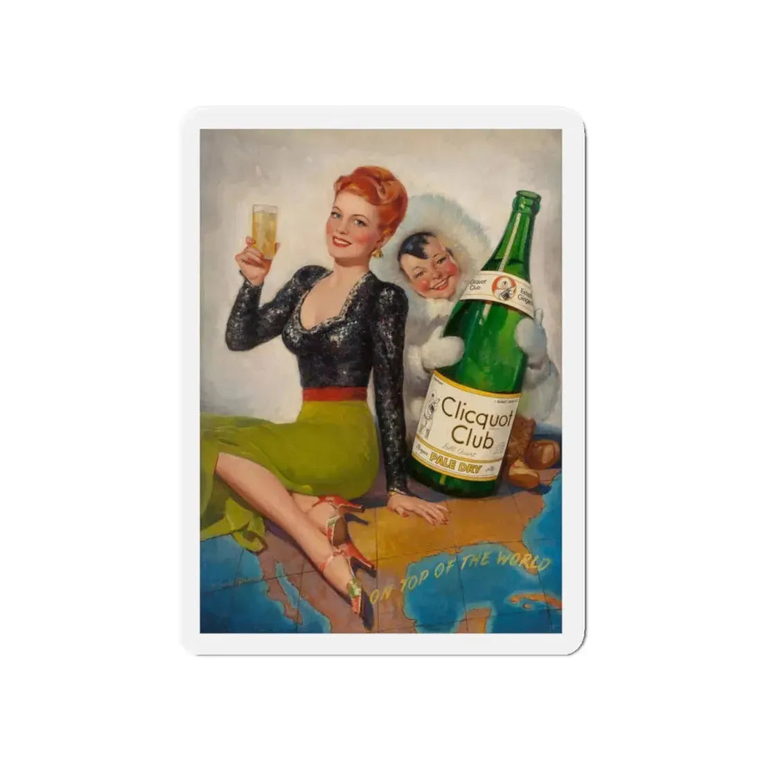 On Top of the World, Clicquot Club advertising illustration, circa 1950 (Magazine Illustration) Refrigerator Magnet - The Sticker Space