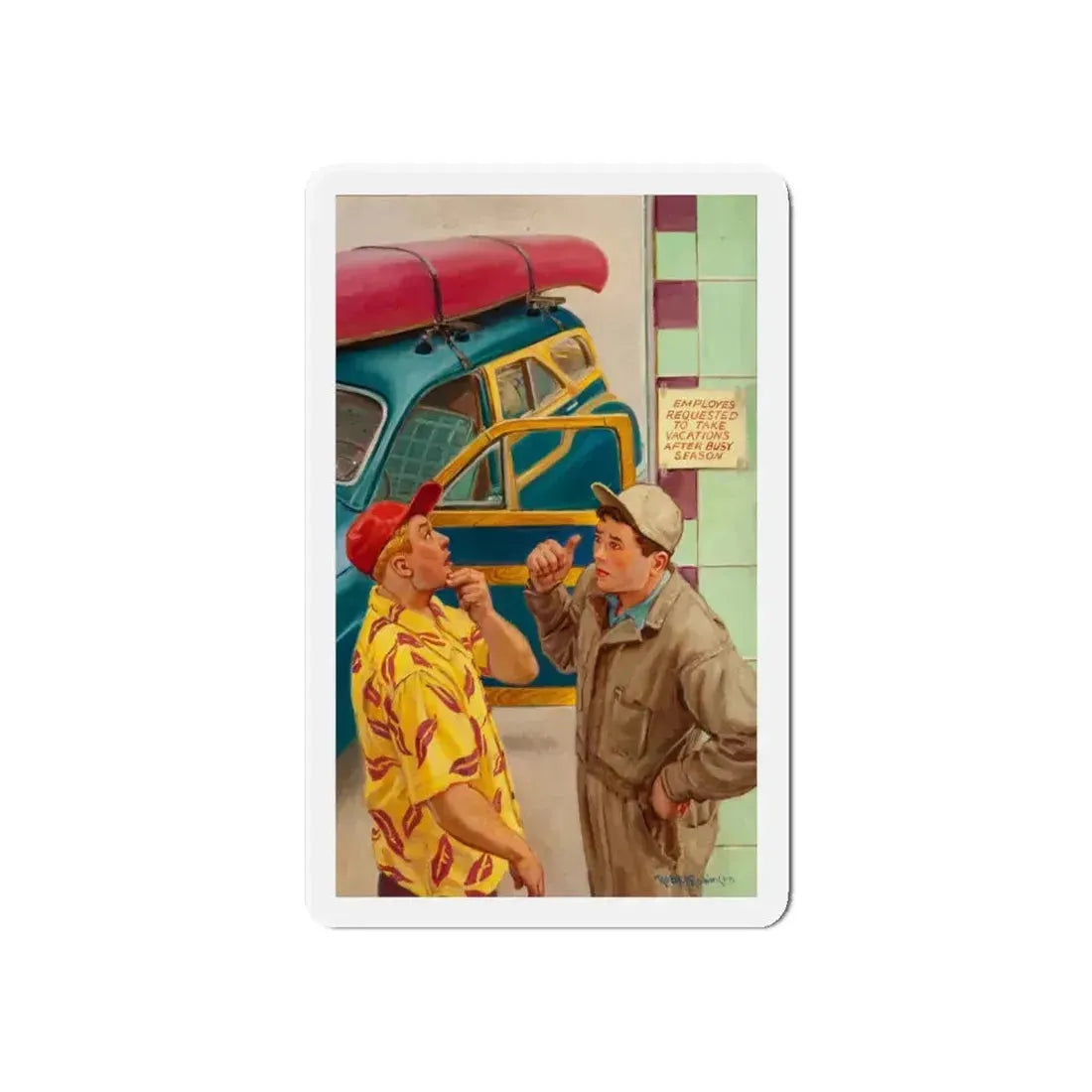 On Vacation, c. 1951 (Magazine Illustration) Refrigerator Magnet 6 Inch - The Sticker Space