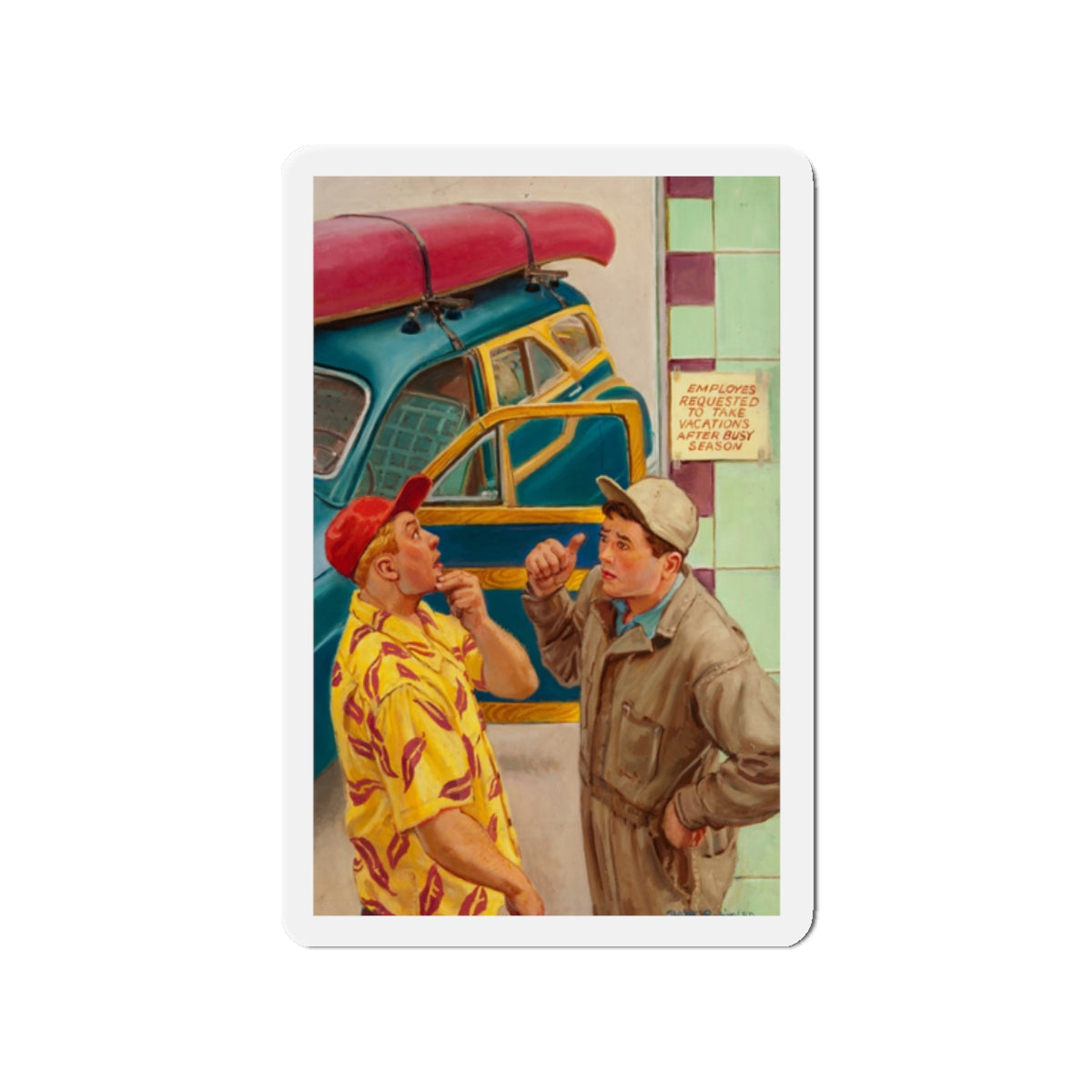 On Vacation, c. 1951 (Magazine Illustration) Refrigerator Magnet-2" x 2"-The Sticker Space