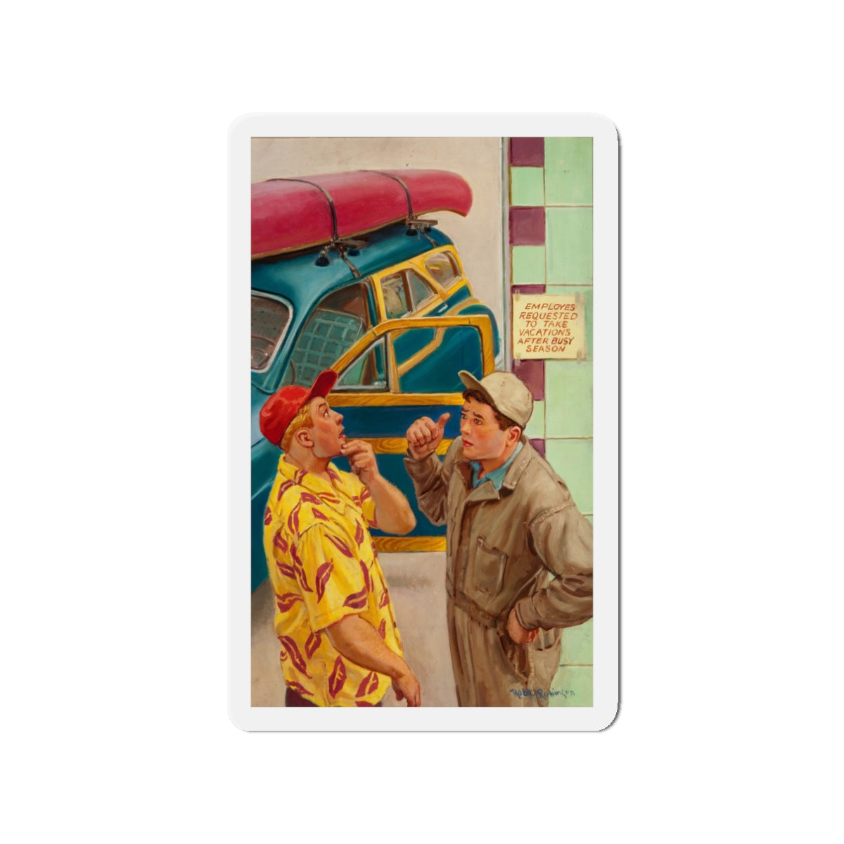 On Vacation, c. 1951 (Magazine Illustration) Refrigerator Magnet-3" x 3"-The Sticker Space