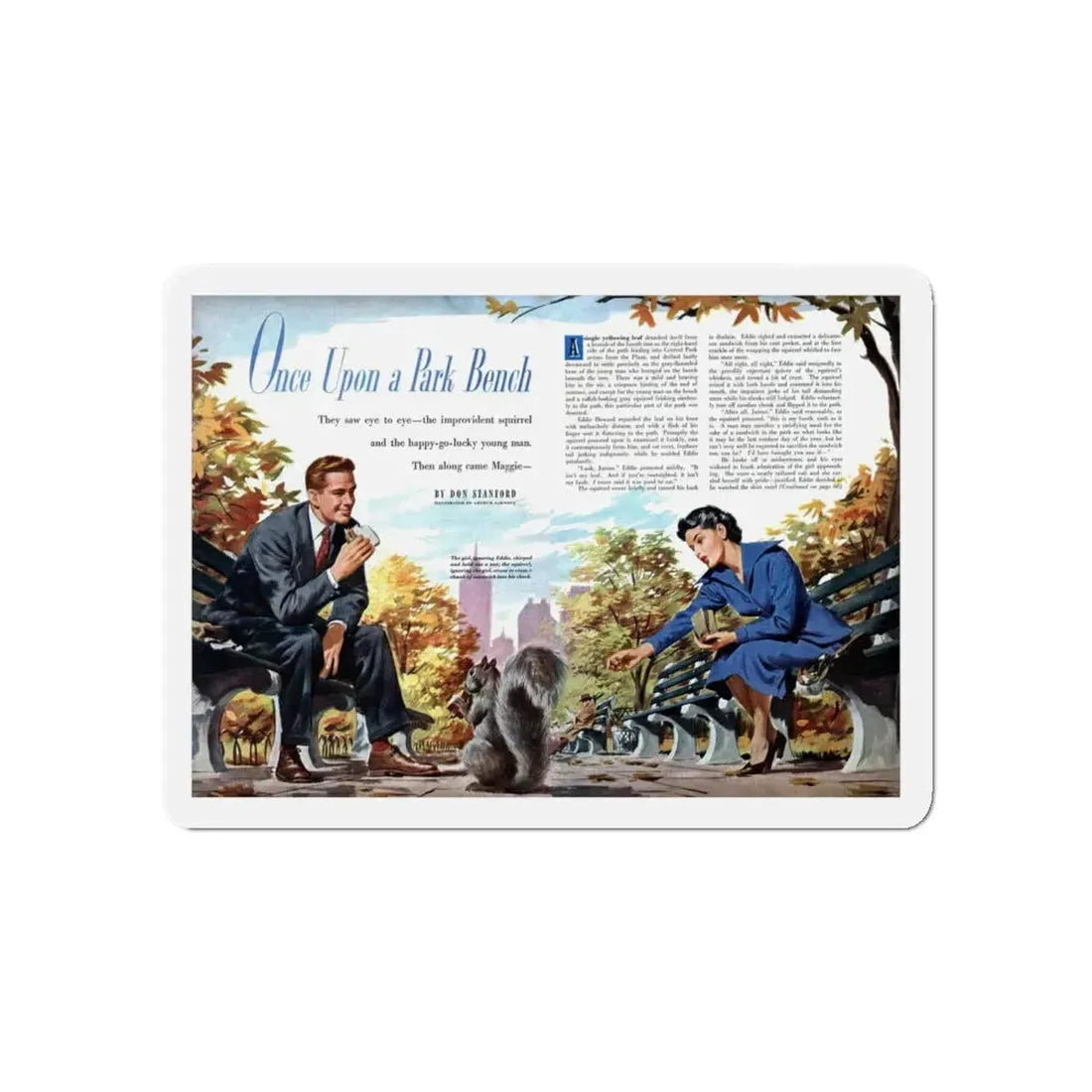 Once Upon a Park Bench, Redbook, September 1950 (Magazine Illustration) Refrigerator Magnet 5 Inch - The Sticker Space
