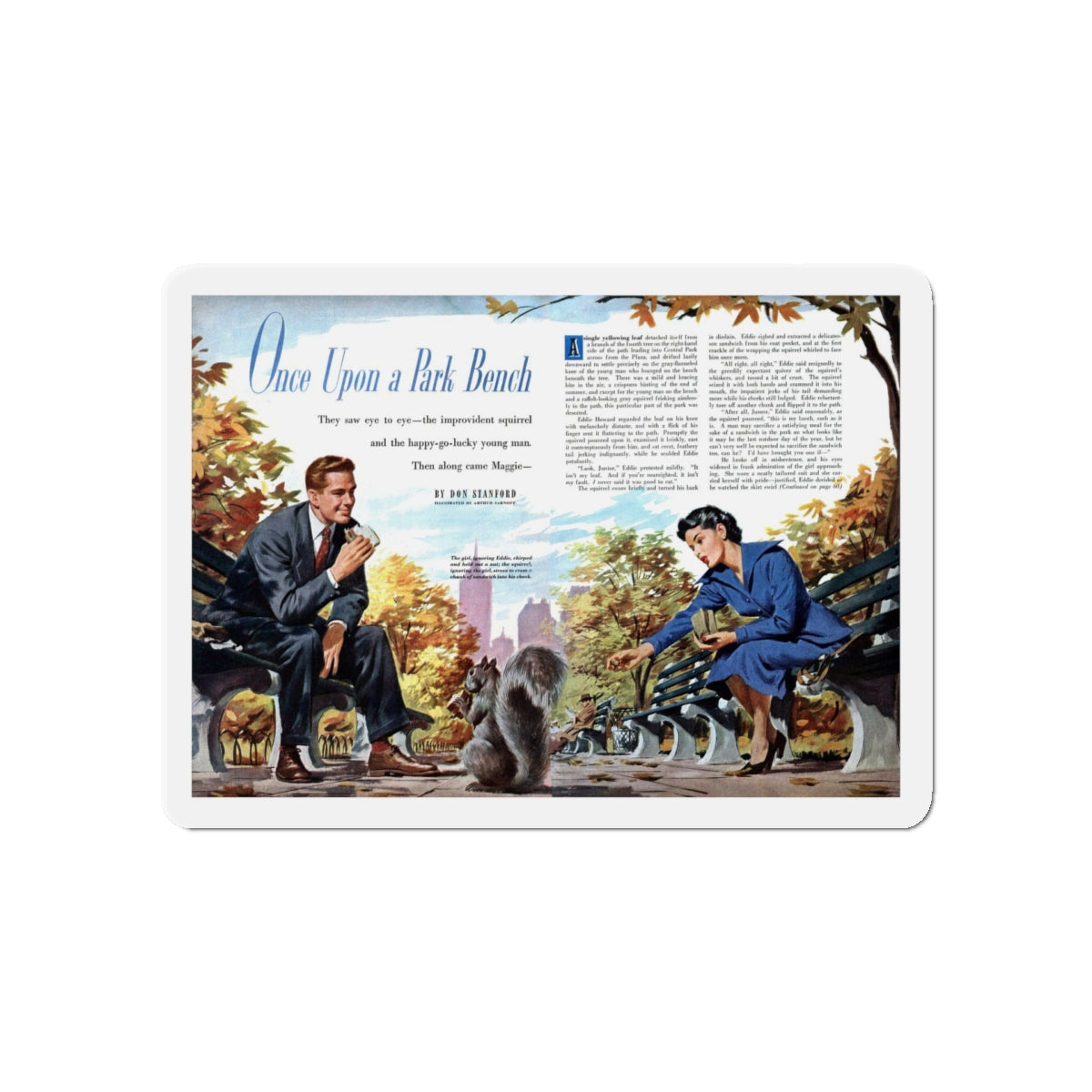 Once Upon a Park Bench, Redbook, September 1950 (Magazine Illustration) Refrigerator Magnet-5" x 5"-The Sticker Space