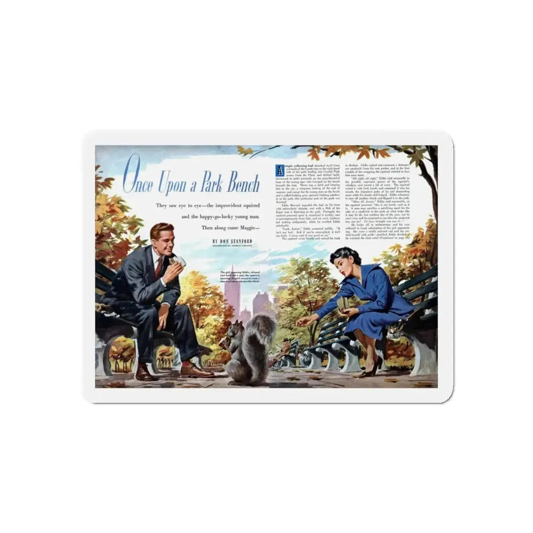 Once Upon a Park Bench, Redbook, September 1950 (Magazine Illustration) Refrigerator Magnet 6 Inch - The Sticker Space