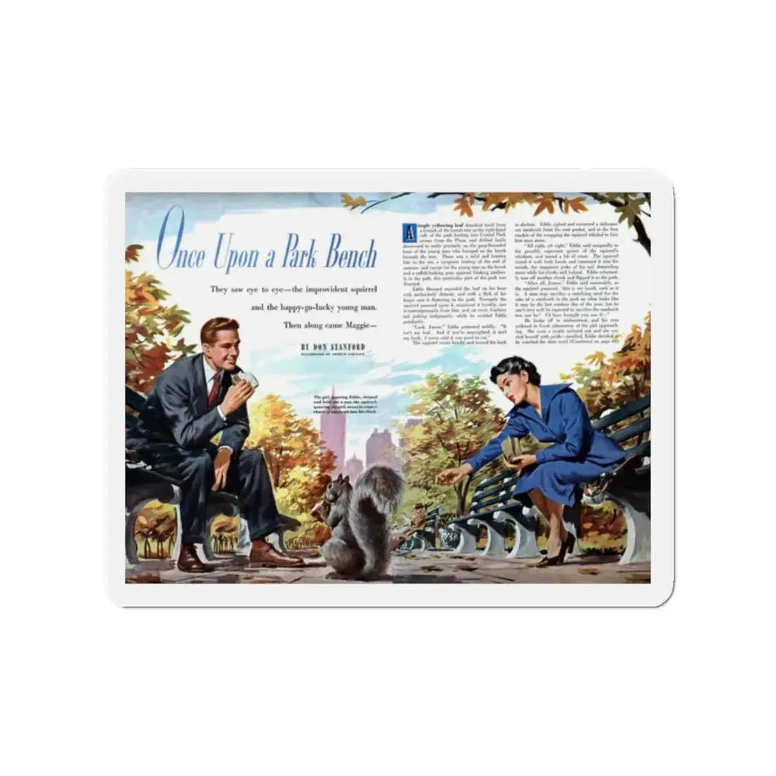 Once Upon a Park Bench, Redbook, September 1950 (Magazine Illustration) Refrigerator Magnet - The Sticker Space