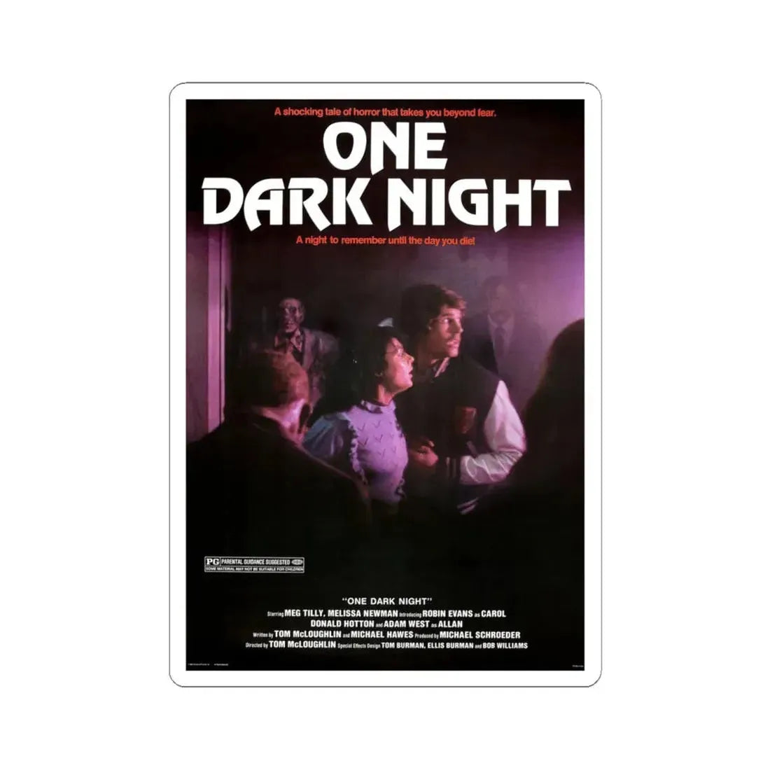 ONE DARK NIGHT 1982 Movie Poster - STICKER Vinyl Kiss-Cut Decal 6 Inch White - The Sticker Space
