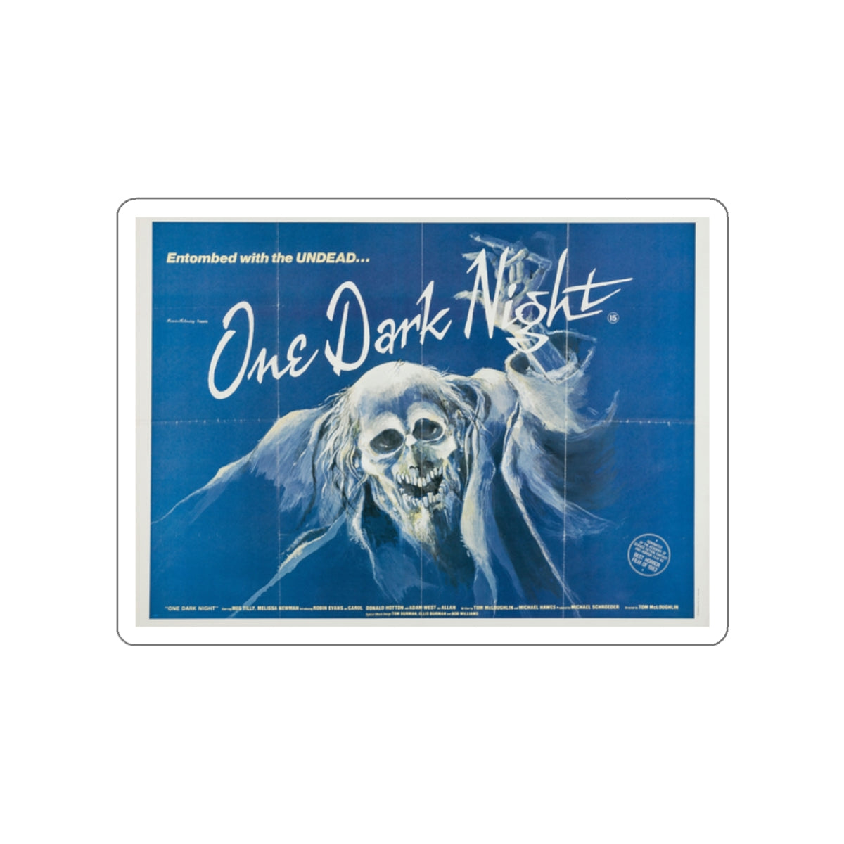 ONE DARK NIGHT (2) 1982 Movie Poster STICKER Vinyl Die-Cut Decal-White-The Sticker Space