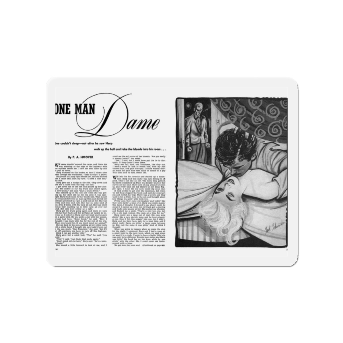 One Man Dame, Man To Man, April 1952 (Magazine Illustration) Refrigerator Magnet-2" x 2"-The Sticker Space