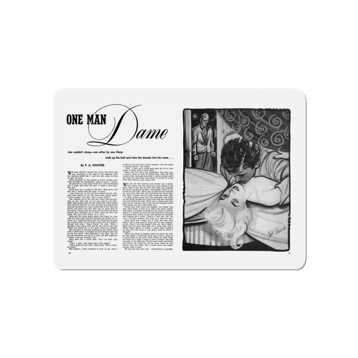 One Man Dame, Man To Man, April 1952 (Magazine Illustration) Refrigerator Magnet-5" x 5"-The Sticker Space