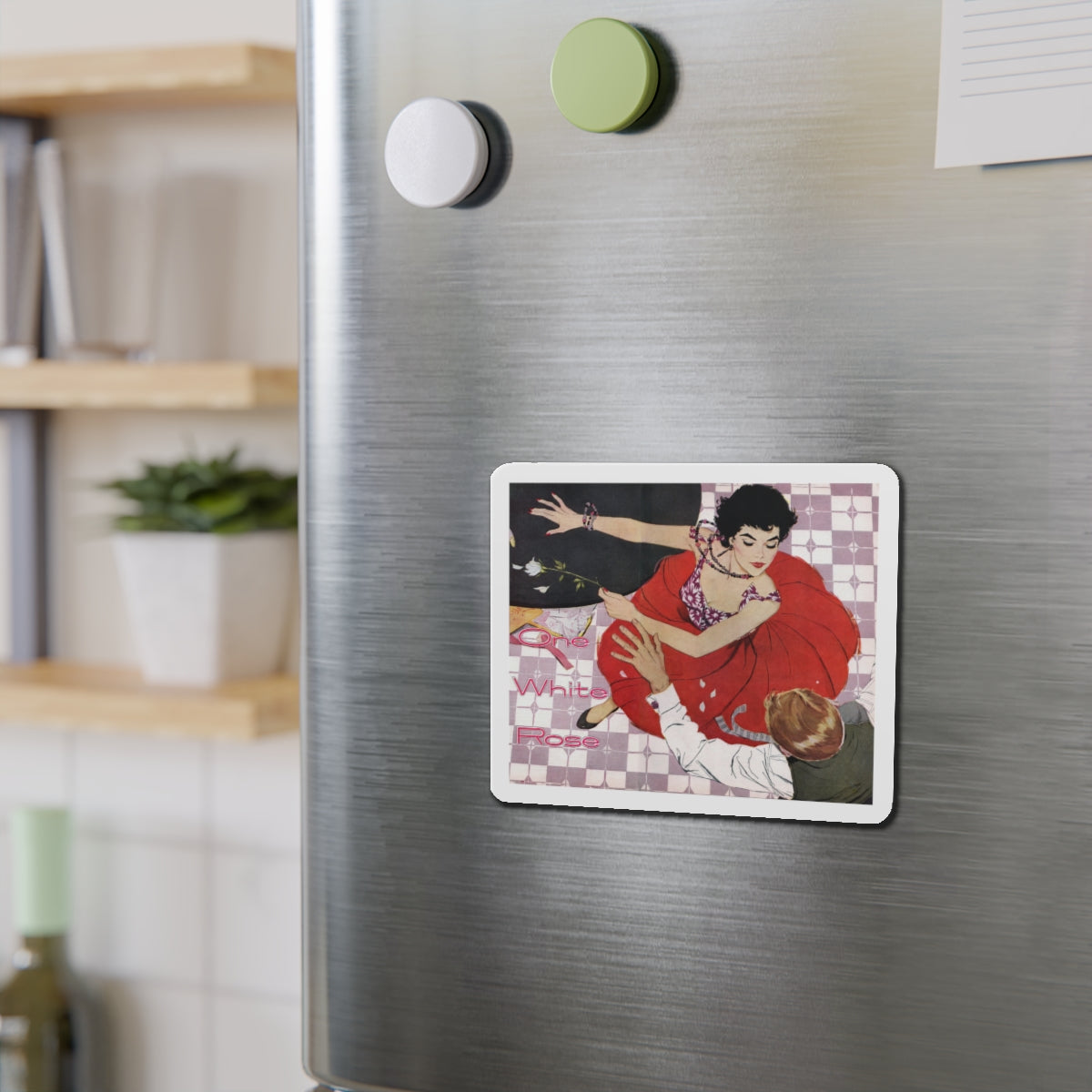 One White Rose (1), Cosmopolitan, June 1955 (Magazine Illustration) Refrigerator Magnet-The Sticker Space