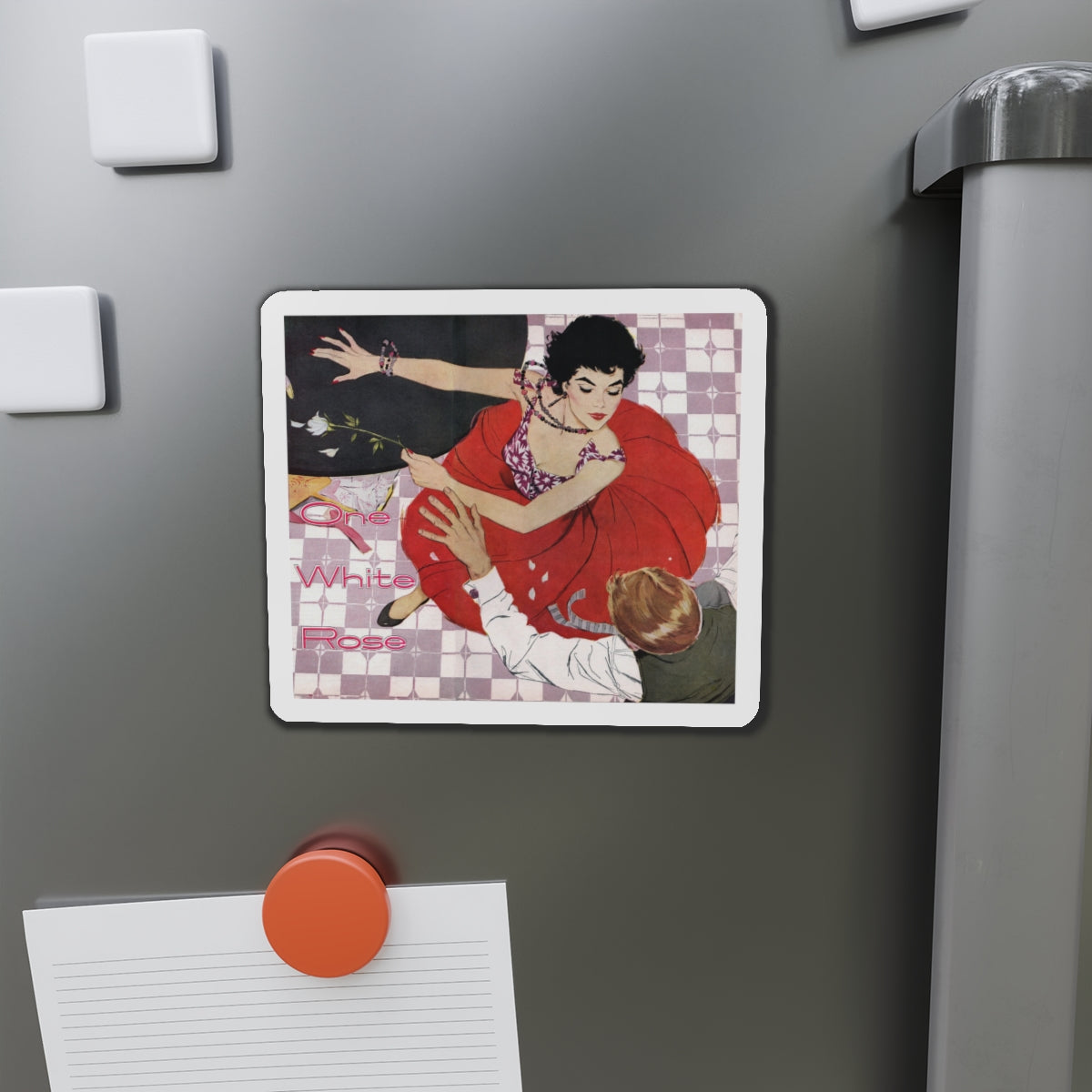 One White Rose (1), Cosmopolitan, June 1955 (Magazine Illustration) Refrigerator Magnet-The Sticker Space