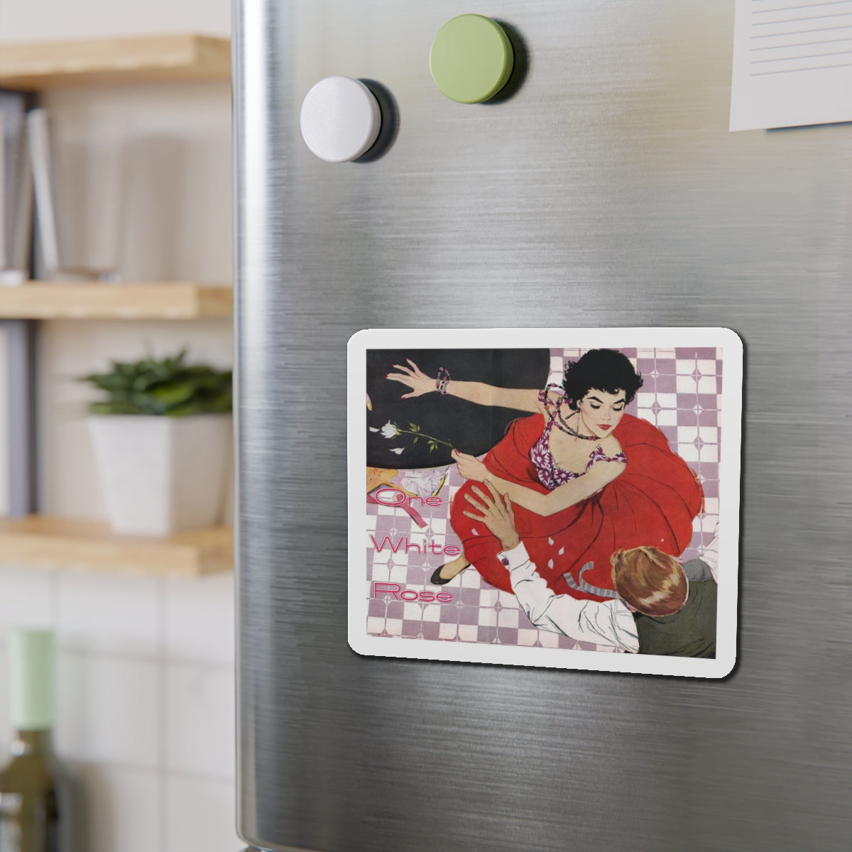 One White Rose (1), Cosmopolitan, June 1955 (Magazine Illustration) Refrigerator Magnet-The Sticker Space