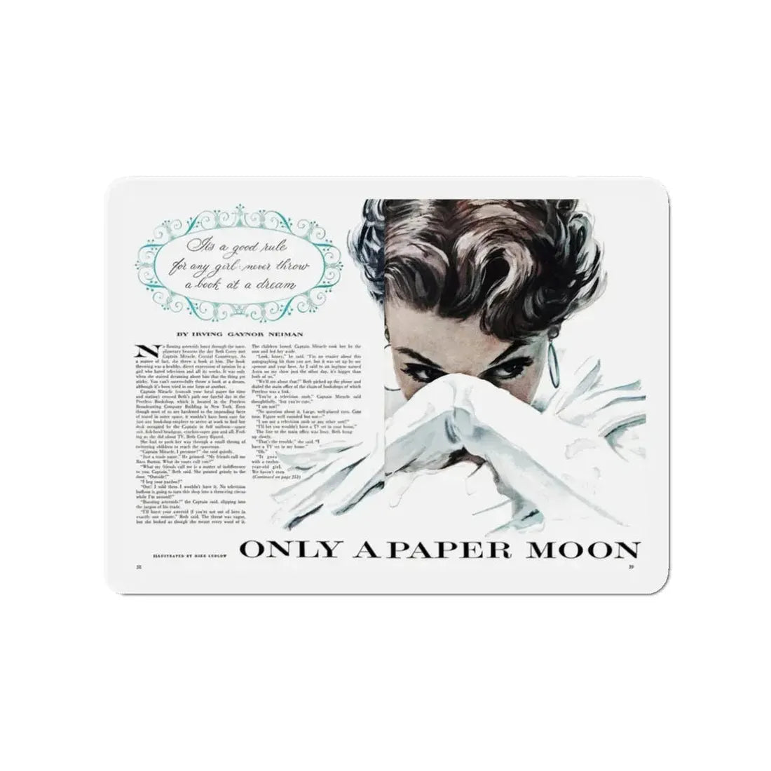 Only A Paper Moon, Good Housekeeping, October 1953 (Magazine Illustration) Refrigerator Magnet 3 Inch - The Sticker Space