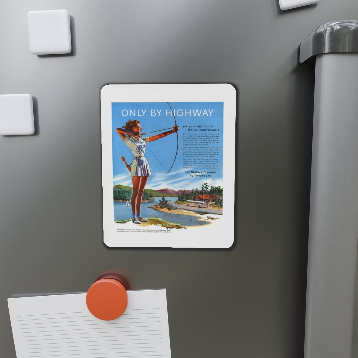 Only By Highway (1), Greyhound advertisement, 1946 (Magazine Illustration) Refrigerator Magnet-The Sticker Space